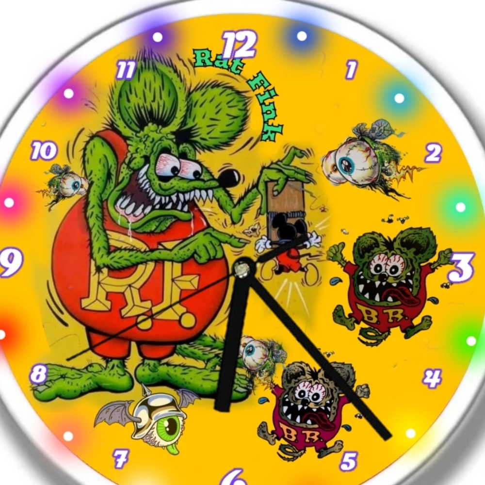 Rat Fink N Brat Rats Wall Clock With Led Lights Personalized